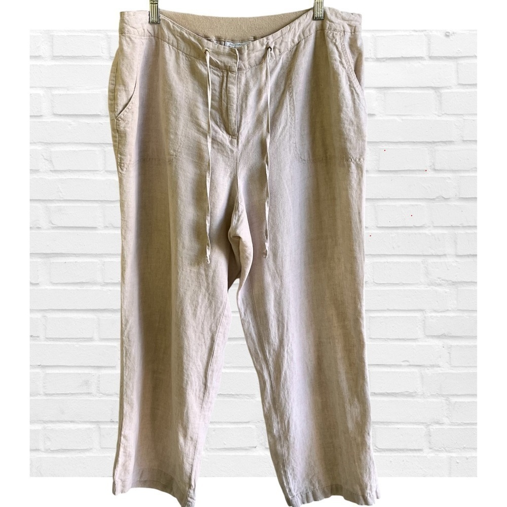 Charter Club Lagenlook Tan Linen Pants Coastal Women’s Size 0X Oversized Neutral